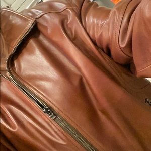 Torras MENS chestnut leather coat sz 52 Italian
